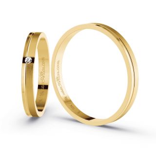 Aliança de Casamento Fina Astana Ouro 18K 2mm Abaulada c/ Zircônias