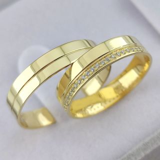 Aliança de Casamento Fina Bósnia Ouro 18K 4mm retas c/ Zircônias