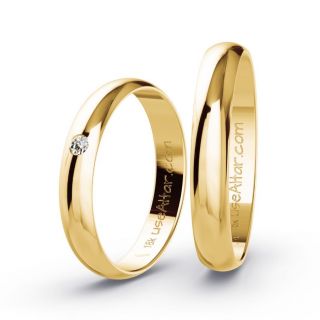 Aliança de Casamento Fina Cairo Ouro 18K 3mm Abaulada c/ Zircônias
