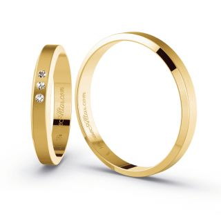 Aliança de Casamento Fina Dodoma Ouro 18K 3mm Abaulada c/ Zircônias