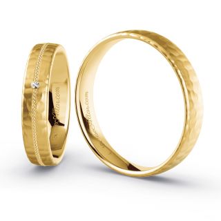 Aliança de Casamento Fina Nova Déli Ouro 18K 4mm Abaulada c/ Zircônias