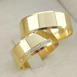 Aliança de Casamento Larga Araucária Ouro 18K 7mm retas c/ Zircônias