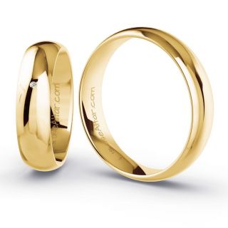 Aliança de Casamento Tradicional Roseau Ouro 18K 5mm Abaulada c/ Zircônias
