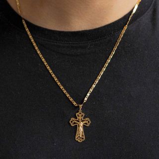 Colar Framboise Ouro 18K Corrente Grumet Dupla com Crucifixo