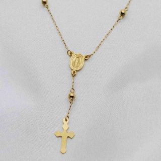 Escapulário Leuven Ouro 18K Cadeado Fina com Medalha de Nossa Senhora e Cruz 45cm